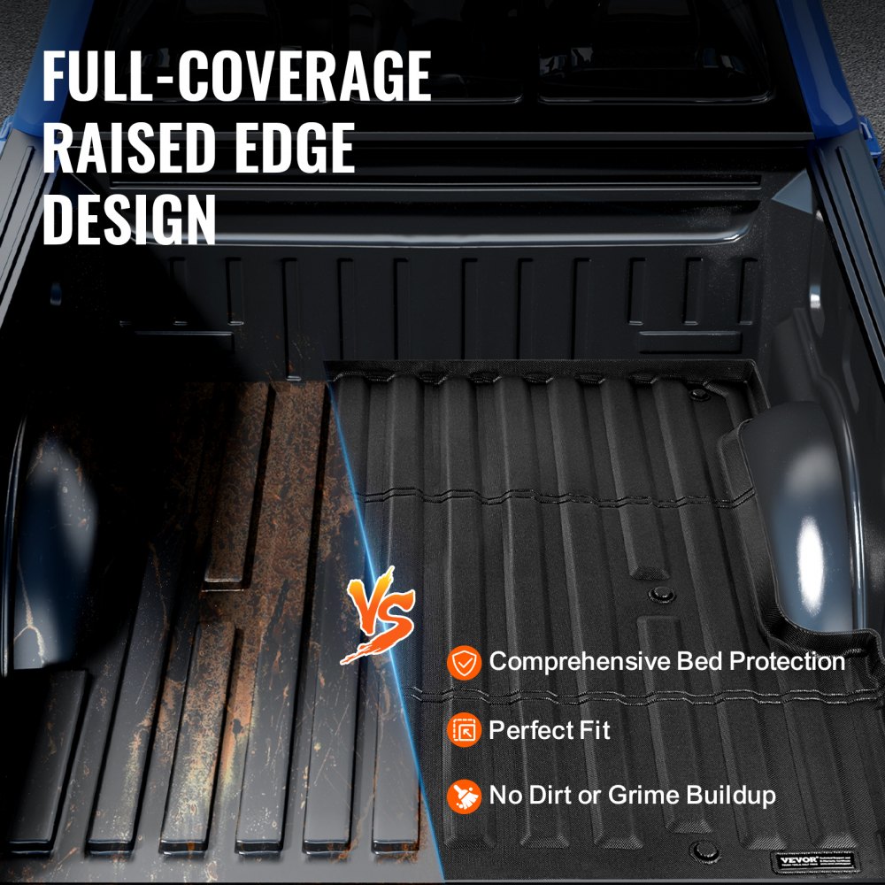 VEVOR Truck Bed Mat Compatible with Ford F-150 2015-2024, TPE Truck Bed Mat 1680 x 1620 x 45 mm, Black Thick Mattress, Ideal for Transporting Goods