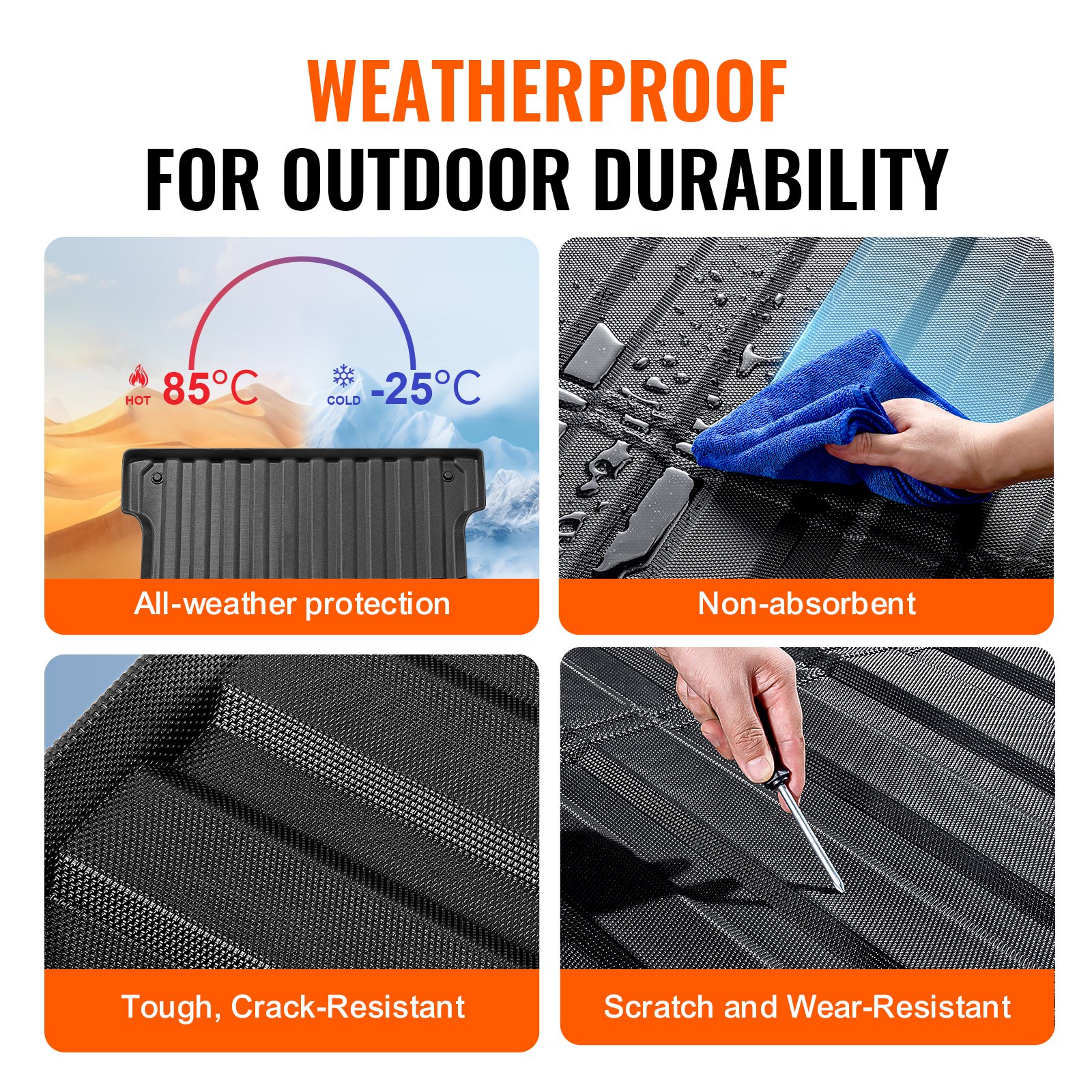 VEVOR Truck Bed Mat Compatible with Ford F-150 2015-2024, TPE Truck Bed Mat 1680 x 1620 x 45 mm, Black Thick Mattress, Ideal for Transporting Goods