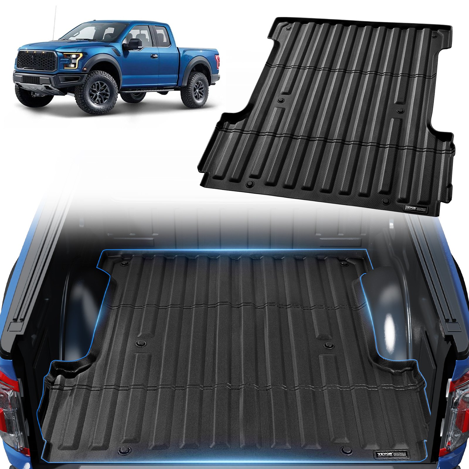 VEVOR Truck Bed Mat Compatible with Ford F-150 2015-2024, TPE Truck Bed Mat 1680 x 1620 x 45 mm, Black Thick Mattress, Ideal for Transporting Goods