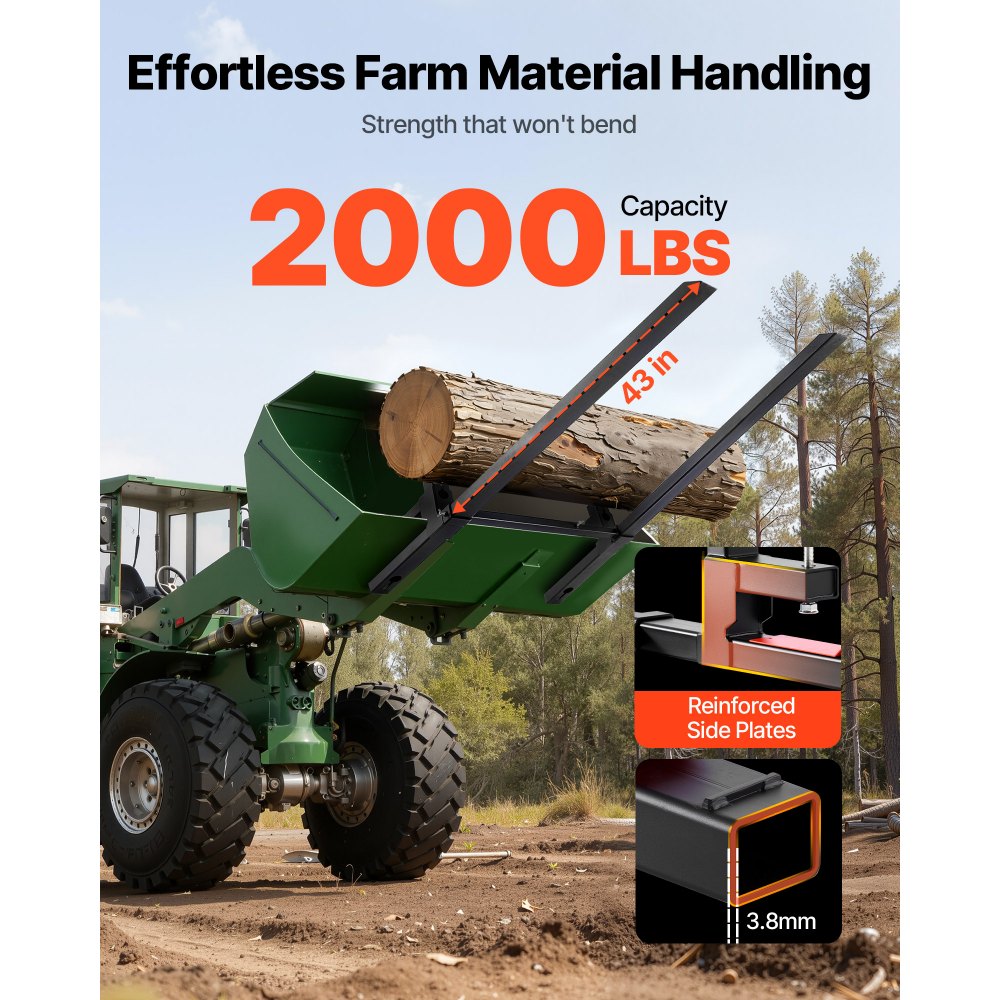 VEVOR Abrazadera de Horquillas de Tractor 907 kg, Horquillas de Palé Longitud Total de 149 cm, con Barra Estabilizadora Ajustable, Alta Resistencia, para Pala Cargadora, Minicargadora, Tractor