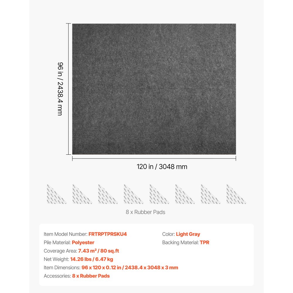 VEVOR Alfombrilla Antideslizante para Alfombras 243,84 x 304,8 cm, Base Antideslizante con Doble Superficie de Fieltro y Agarre de Goma, Protege Suelos y Mantiene Alfombras en Su Lugar, Gris Claro