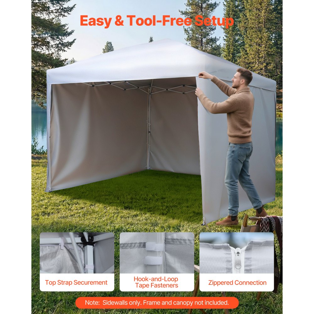 VEVOR Paredes Laterales para Carpa de 3 x 3 m, Impermeables y con Protección Solar, Paneles para Carpas para Eventos al Aire Libre, Solo 3 Paredes Laterales, Puestos de Venta, Playa, Fiestas, Blanco
