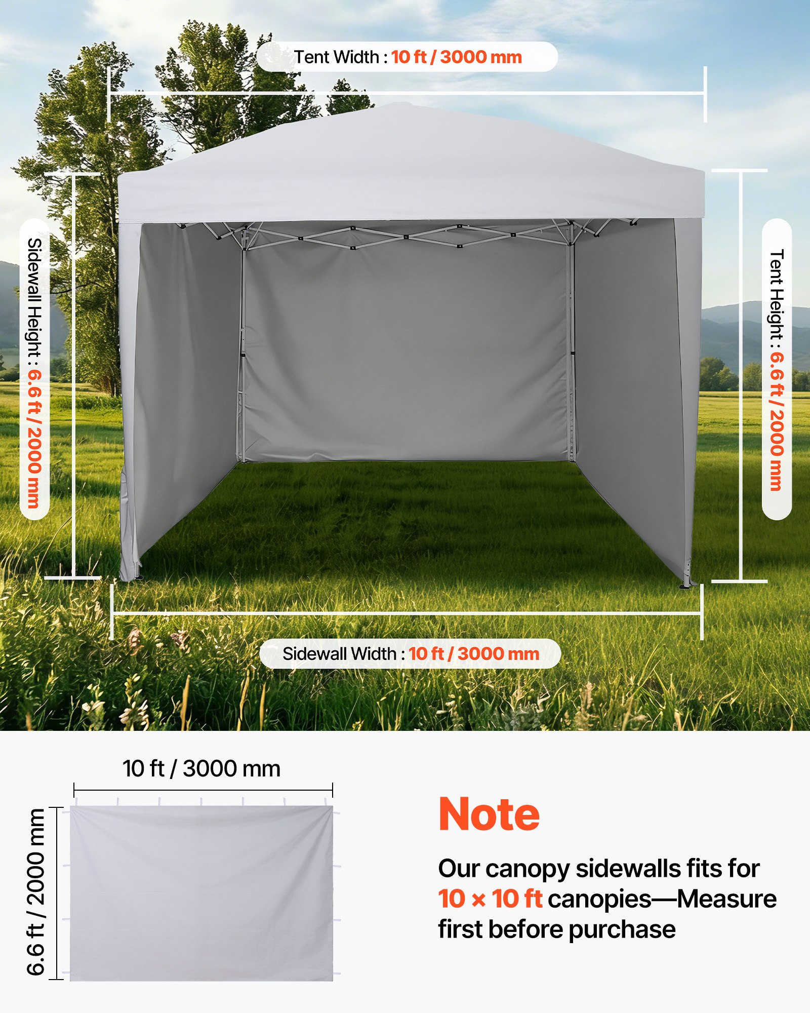 VEVOR Paredes Laterales para Carpa de 3 x 3 m, Impermeables y con Protección Solar, Paneles para Carpas para Eventos al Aire Libre, Solo 3 Paredes Laterales, Puestos de Venta, Playa, Fiestas, Blanco