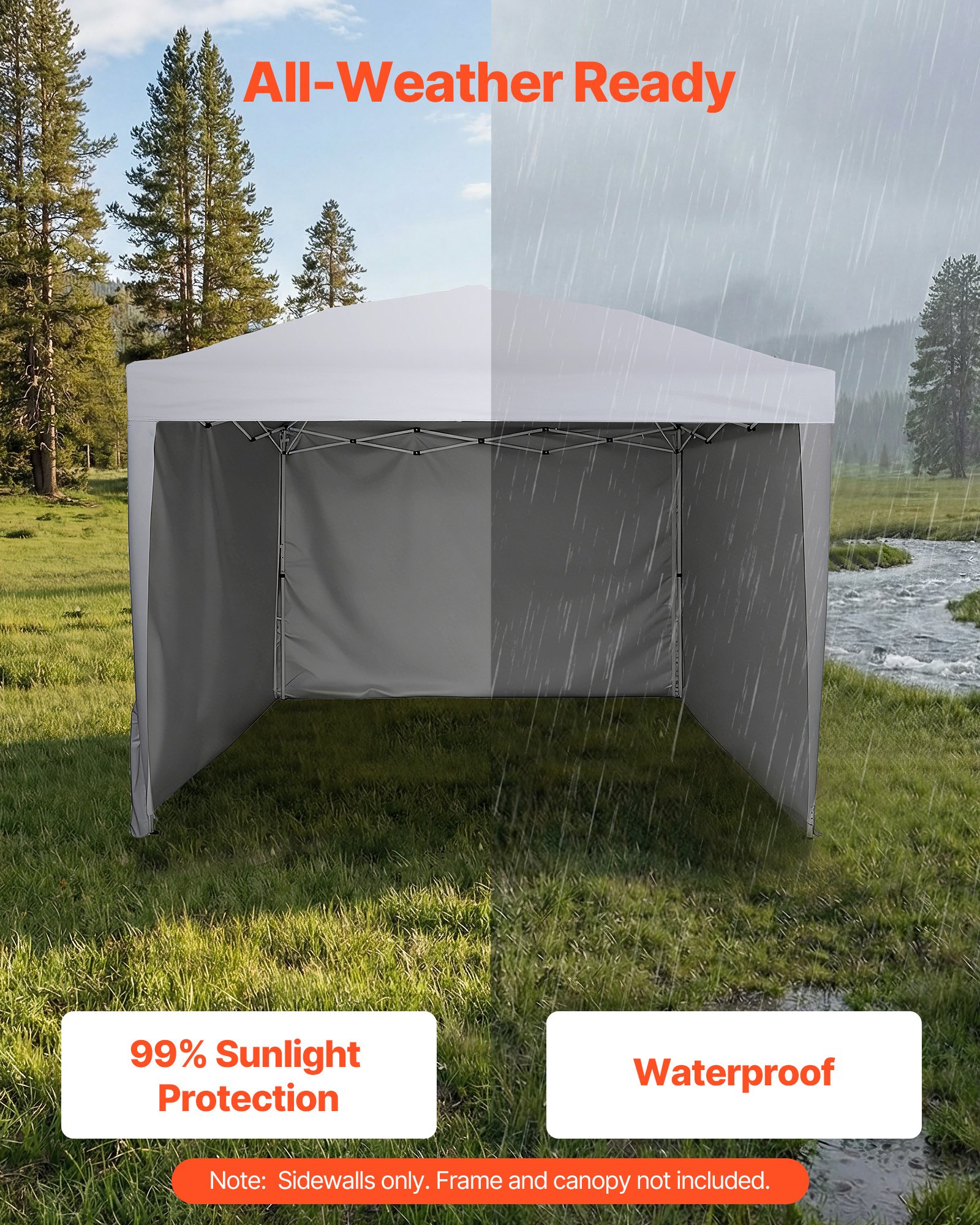 VEVOR Paredes Laterales para Carpa de 3 x 3 m, Impermeables y con Protección Solar, Paneles para Carpas para Eventos al Aire Libre, Solo 3 Paredes Laterales, Puestos de Venta, Playa, Fiestas, Blanco