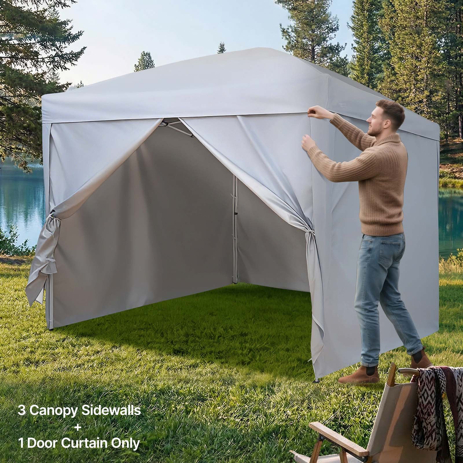 VEVOR Paredes Laterales para Carpa de 3 x 3 m, Impermeables y con Protección Solar, Paneles para Carpas con 1 de Puerta con Cremallera, para Eventos al Aire Libre, Solo 4 Paredes Laterales, Blanco