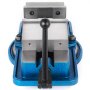 Tornillo de banco para fresadora VEVOR con base azul y mango negro, primer plano.