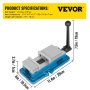 Especificaciones de la prensa de fresado VEVOR con detalles de dimensiones y peso resaltados.