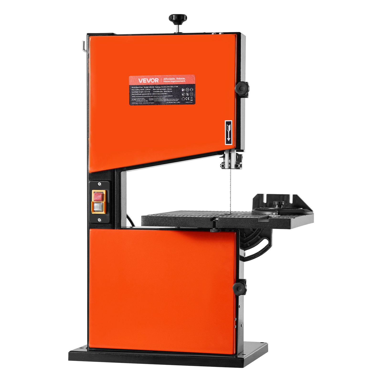 VEVOR Sierra de Cinta para Madera con Motor de 373 W, Altura de Corte de 90 mm, Ancho de Corte de 229 mm, Mesa de Aluminio Fundido de 300 x 300 mm, con Luz de Trabajo de 360°, para Carpintería