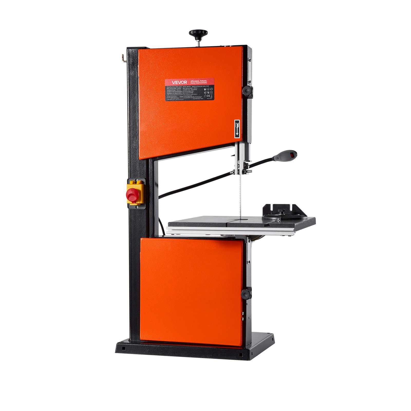 VEVOR Sierra de Cinta, Ancho de Corte de 254 mm, 2 Velocidades, Motor de 373 W, Altura de Corte de 160 mm, Mesa de Hierro Fundido de 335 x 340 mm, Luz de Trabajo de 360 Grados, para Carpintería