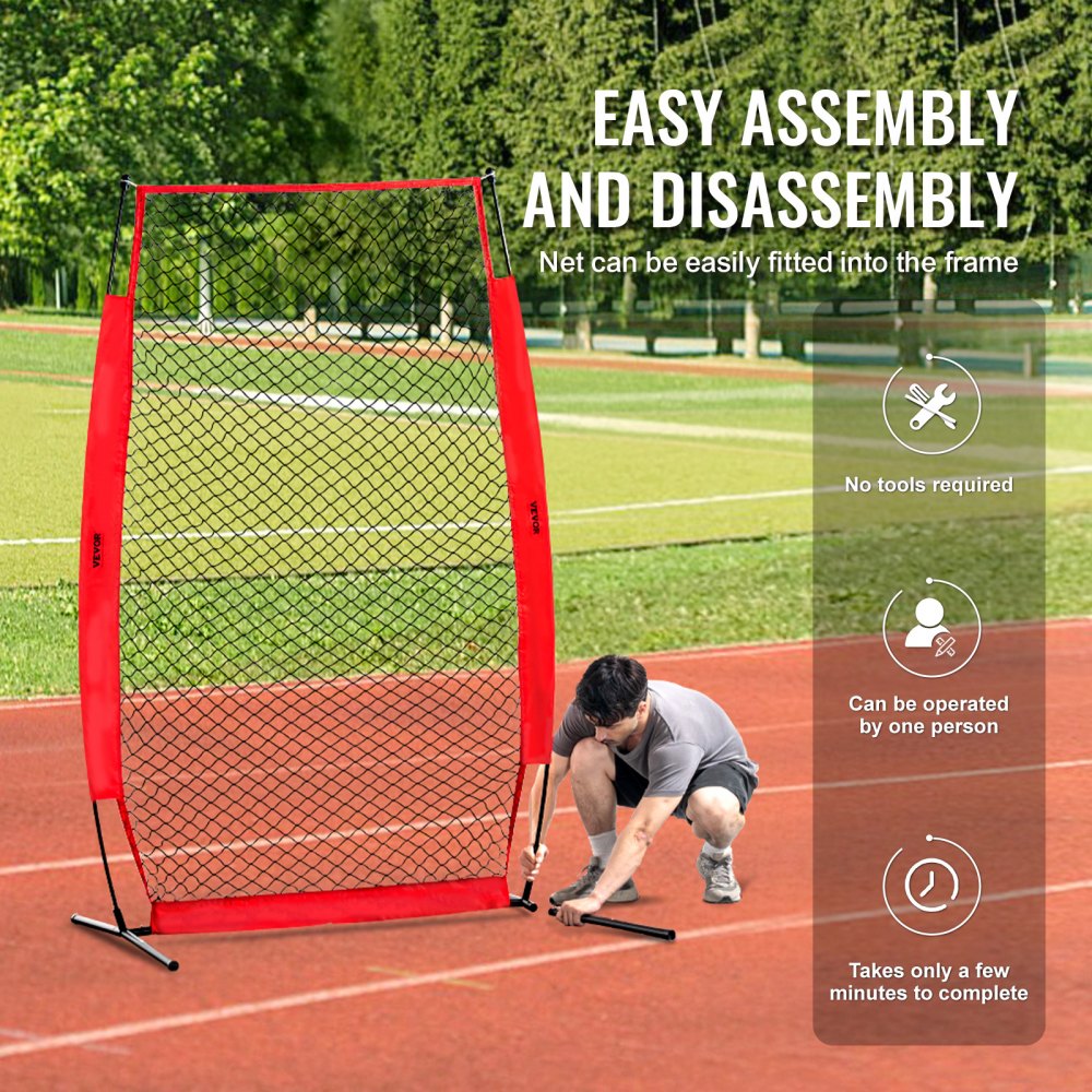 VEVOR Pantalla de Béisbol para Jaula de Bateo, Pantalla de Seguridad de Sóftbol de 1400 x 1065 x 2180 mm, Protector Corporal, Pantalla de Bateo Portátil con Bolsa de Transporte y Estacas de Tierra