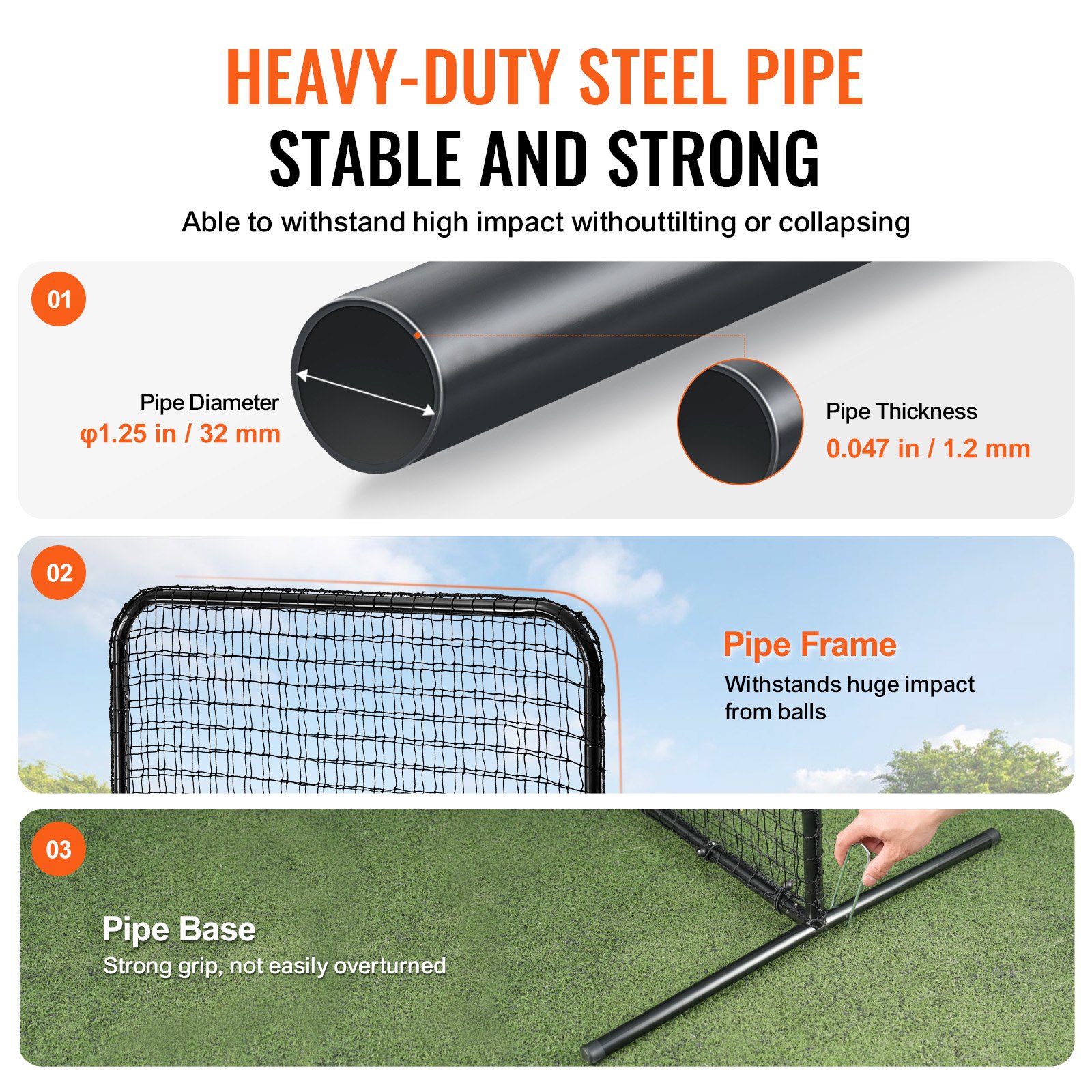 VEVOR Pantalla de Béisbol para Jaula de Bateo, Pantalla de Seguridad de Sóftbol de 1220 x 910 x 2130 mm, Protector Corporal, Pantalla de Bateo Portátil con Bolsa de Transporte y Estacas de Tierra