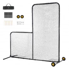 VEVOR Pantalla de Béisbol para Jaula de Bateo, Pantalla de Seguridad de Sóftbol 2130 x 2130 mm, Protector Corporal, Pantalla de Bateo Portátil con Bolsa de Transporte, Ruedas, Estacas de Tierra, Red