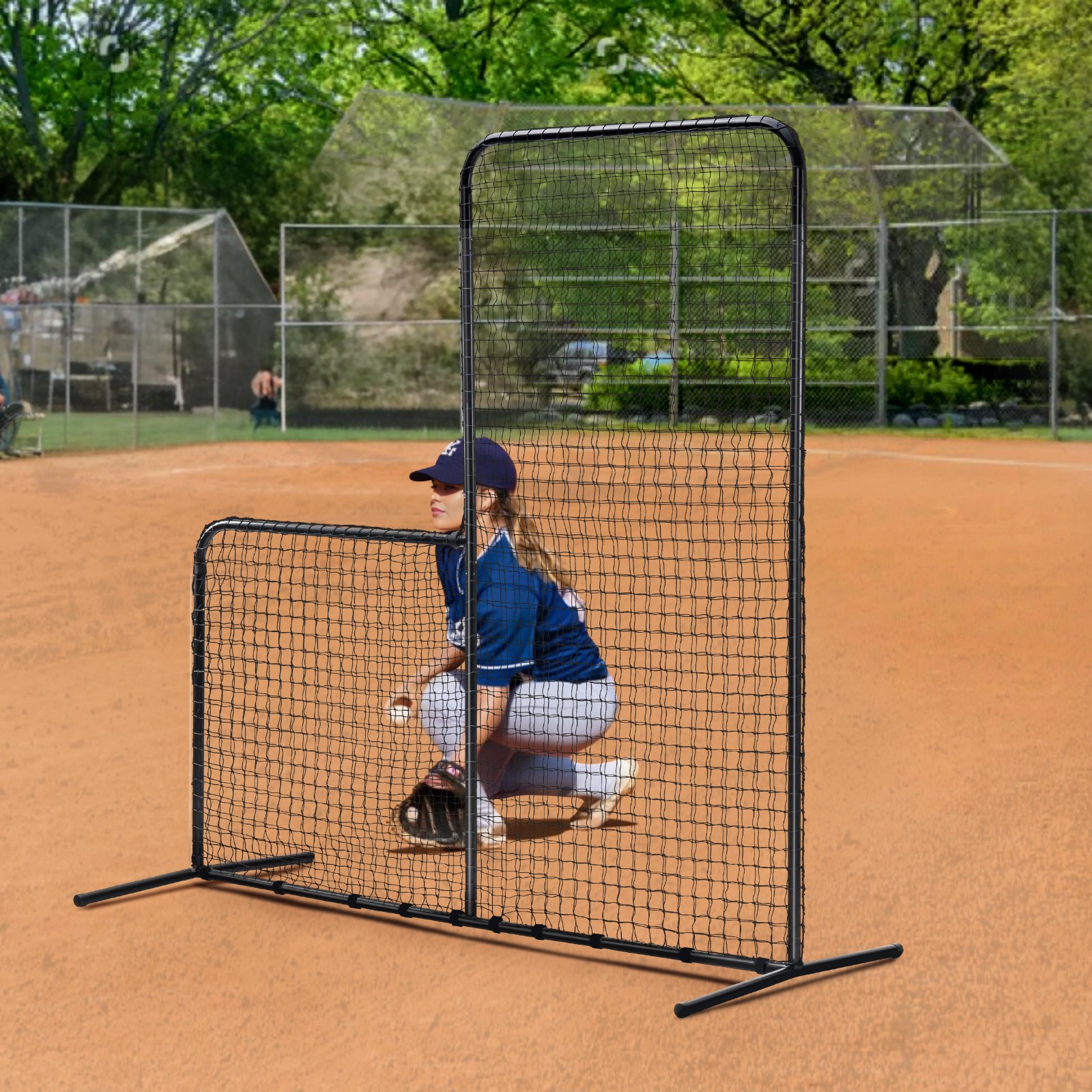 VEVOR Pantalla de Béisbol para Jaula de Bateo, Pantalla de seguridad de Sóftbol de 2130 x 960 x 2130 mm, Protector Corporal, Pantalla de Bateo Portátil con Bolsa de Transporte y Estacas de Tierra