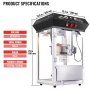 VEVOR Máquina para Hacer Palomitas de Maíz de Encimera, 850 W, 8 oz, 48 Tazas por Lote, con Vidrio Templado, Incluye 4 Cucharas, Estilo Cine, Color Negro, Fácil de Limpiar, 390 x 345 x 610 mm