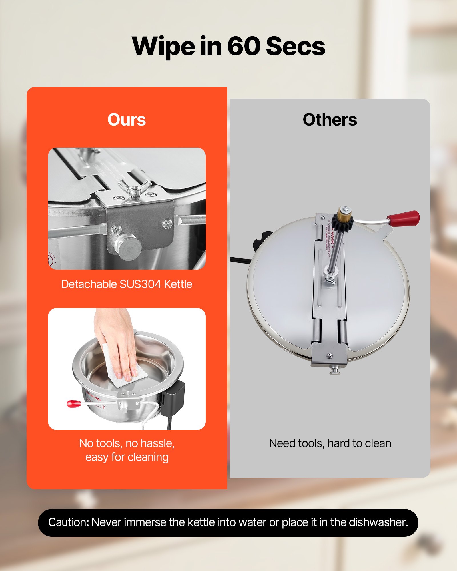 VEVOR Popcorn Machine, 0.2kg Stainless Steel Kettle, 800W Commercial Countertop Popcorn Maker, 48 Cups per Batch Theater Style Popper, with 2-Button Control Glass Wall PC Door 1 Scoop 3 Spoons, Black