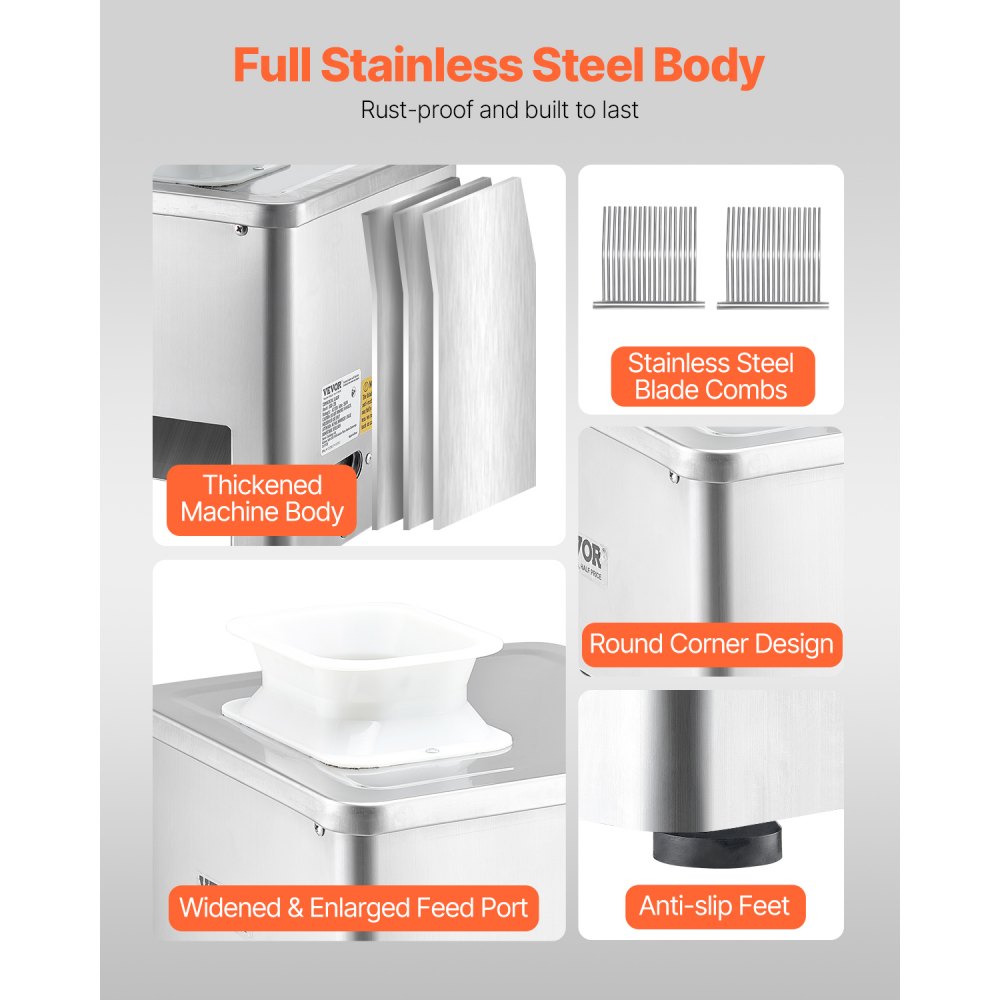 VEVOR Cortadora de Carne de 550 W 159 kg/h, Acero Inoxidable, Grosor de 3,5 mm, Cortadora de Alimentos Eléctrica para Cocina Doméstica, Restaurante, Supermercado, 360 x 345 x 418 mm, Plata