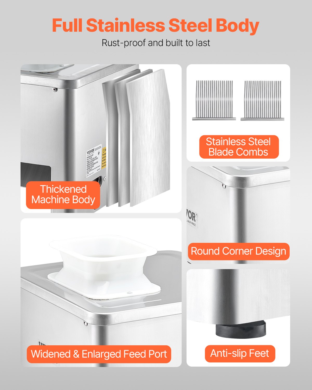 VEVOR Cortadora de Carne de 550 W 159 kg/h, Acero Inoxidable, Grosor de 3,5 mm, Cortadora de Alimentos Eléctrica para Cocina Doméstica, Restaurante, Supermercado, 360 x 345 x 418 mm, Plata