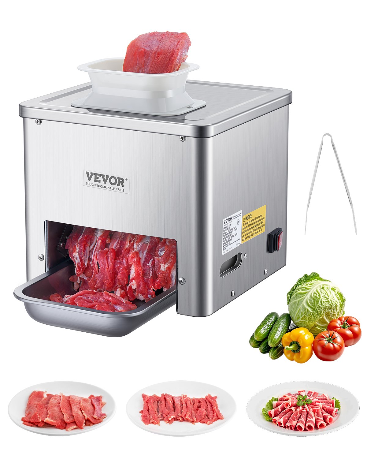 VEVOR Cortadora de Carne de 550 W 159 kg/h, Acero Inoxidable, Grosor de 3,5 mm, Cortadora de Alimentos Eléctrica para Cocina Doméstica, Restaurante, Supermercado, 360 x 345 x 418 mm, Plata