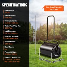 VEVOR Rodillo para Césped de 13 galones/49 L Rodillo para Jardín Relleno de Arena/Agua Rodillo para Césped de Acero Fácil Giro Mango Ergonómico en Forma de U para Césped, Jardín, Granja, Parque
