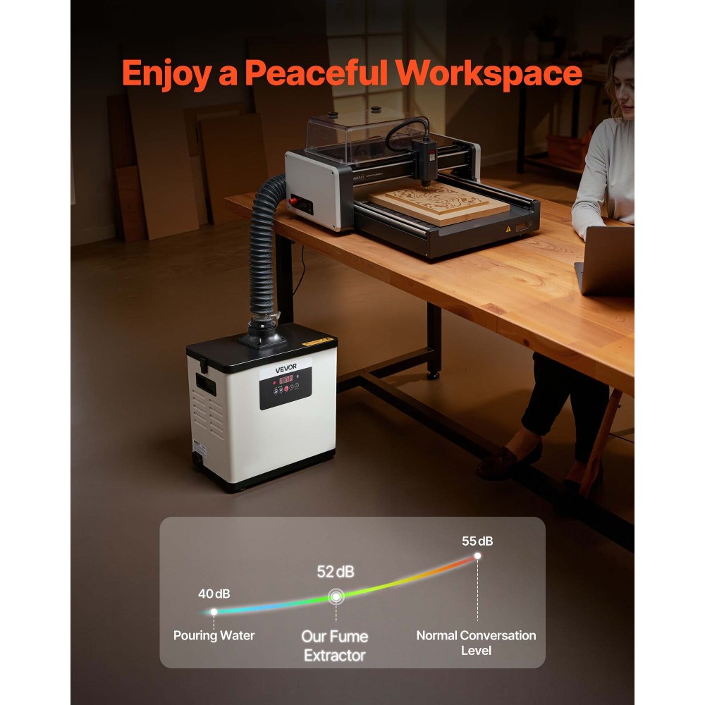 VEVOR Extractor de Humos de Soldadura 145 W Flujo de Aire de 510 m³/h, Absorbedor de Humos de Soldadura con Motor sin Escobillas, 10 Velocidades, Control Remoto, para Grabado Láser, Impresión 3D