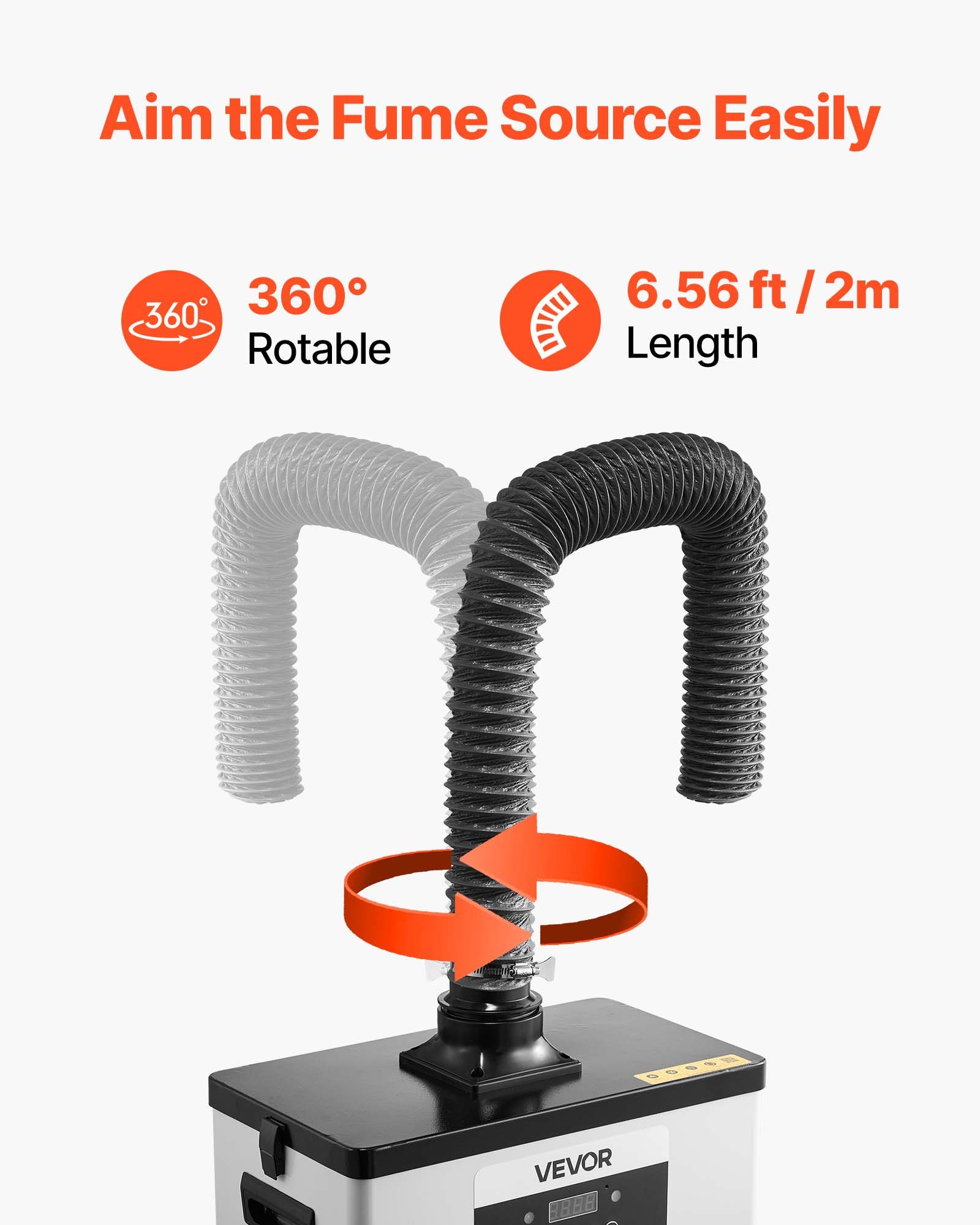 VEVOR Extractor de Humos de Soldadura 145 W Flujo de Aire de 510 m³/h, Absorbedor de Humos de Soldadura con Motor sin Escobillas, 10 Velocidades, Control Remoto, para Grabado Láser, Impresión 3D