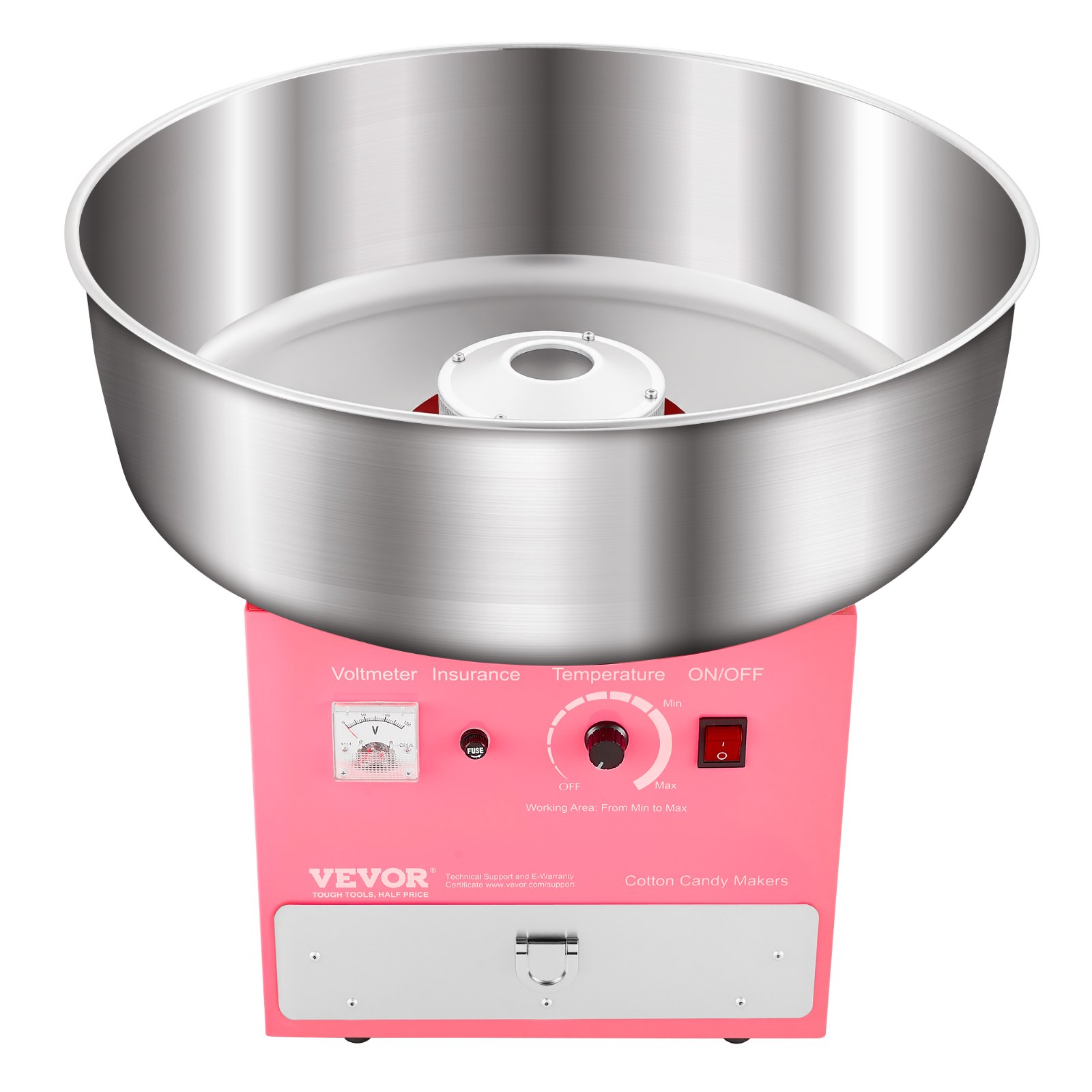 VEVOR Máquina Eléctrica para Hacer Algodón de Azúcar, 1000 W, con Recipiente Acero Inoxidable de 52 cm, Cuchara para Azúcar y Cajón, para Cumpleaños y Fiestas Familiares, Rosa, 520 x 520 x 447 mm
