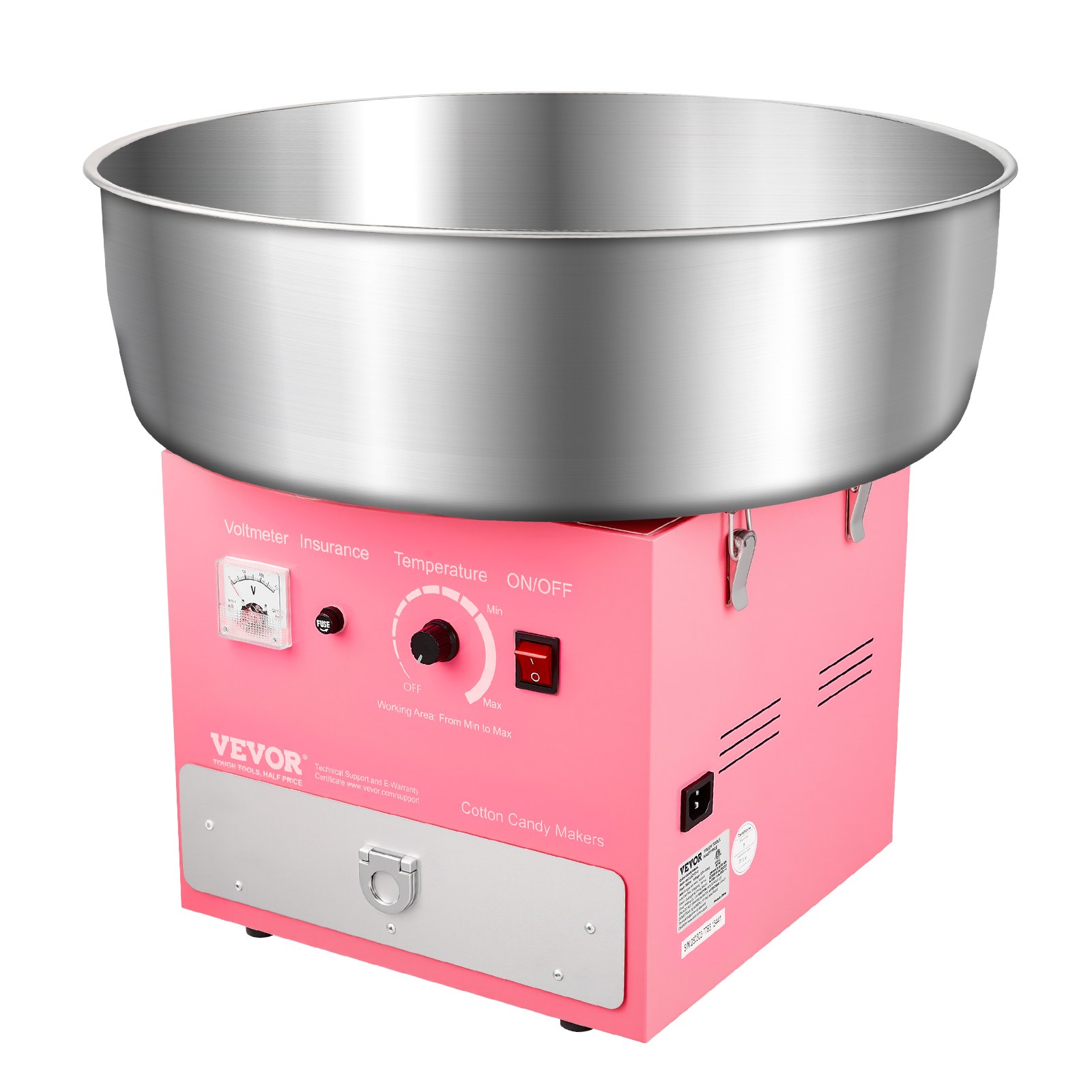 VEVOR Máquina Eléctrica para Hacer Algodón de Azúcar, 1000 W, con Recipiente Acero Inoxidable de 52 cm, Cuchara para Azúcar y Cajón, para Cumpleaños y Fiestas Familiares, Rosa, 520 x 520 x 447 mm
