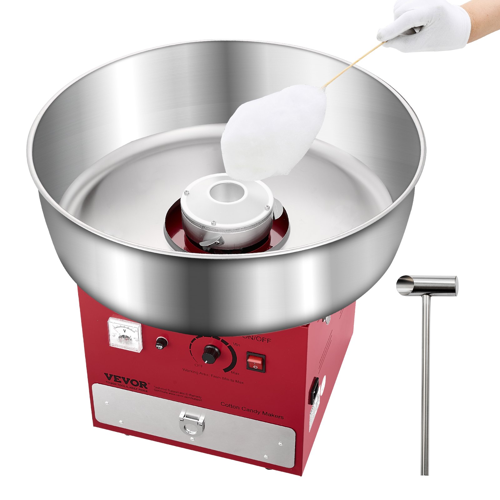VEVOR Electric Cotton Candy Machine, Commercial Cotton Candy Equipment (1000 W) with 52 cm Stainless Steel Bowl, Sugar Scoop & Drawer, Perfect for Children's Birthdays, Family Celebrations, Parties, Red