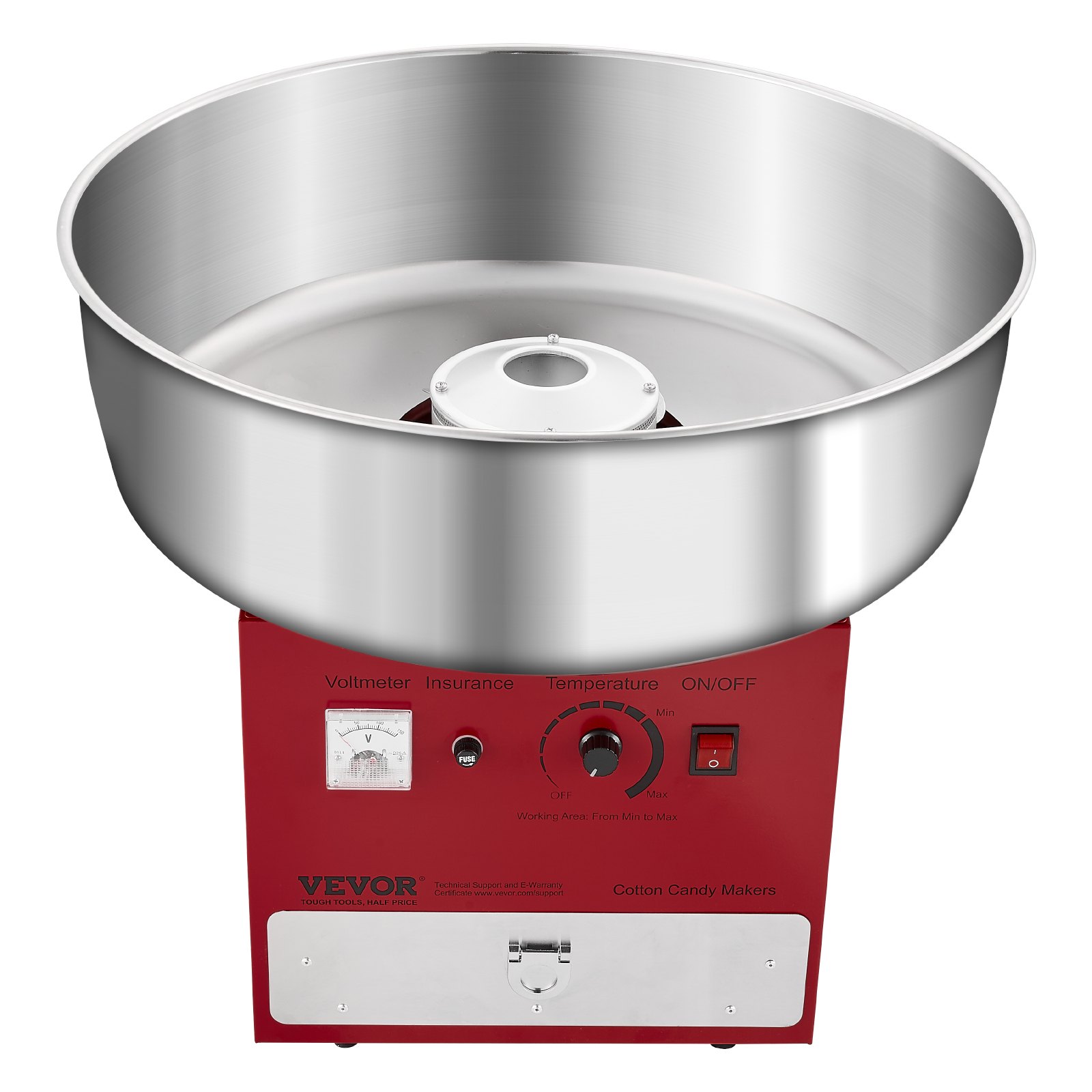 VEVOR Máquina Eléctrica para Hacer Algodón de Azúcar, 1000 W, con Recipiente Acero Inoxidable de 52 cm, Cuchara para Azúcar y Cajón, para Cumpleaños y Fiestas Familiares, Rojo, 520 x 520 x 447 mm