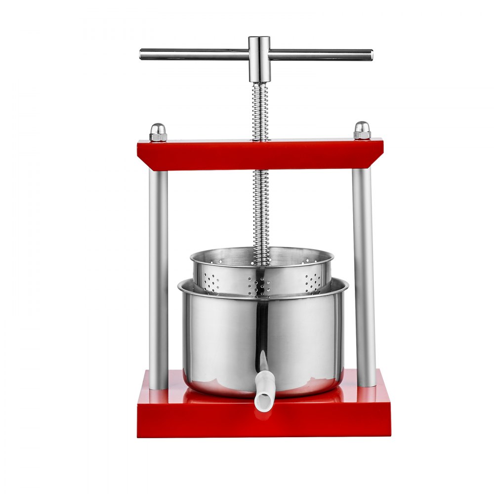 VEVOR Prensa de Vino de Frutas 2 Barriles de Acero Inoxidable 3 L Exprimidor Manual, Prensa para Hacer Zumo, Aceite de Oliva, Miel, Verduras y Tintura de Uva, Mango en T para Exteriores, Cocina, Hogar