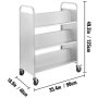 VEVOR Carrito Blanco para Libros con Ruedas, Carro con Estantes Inclinados en Forma de W de Doble Lado, 1250 x 900 x 480 mm, Carga de 90 kg, Carro de Libros para Biblioteca, Oficina, Escuela, Casa