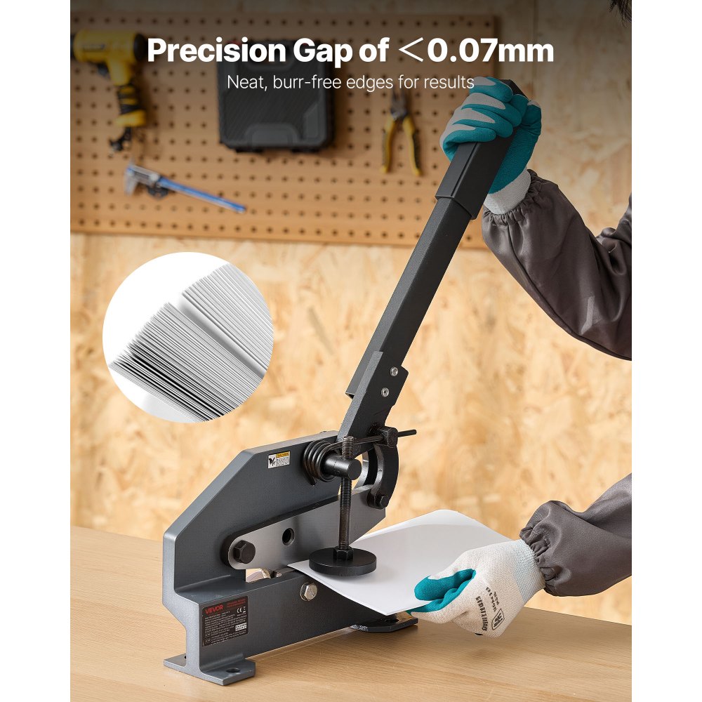 VEVOR Sheet Metal Shear, 155 mm Manual Hand Plate Shear, Heavy Duty Mounting Type Sheet Cutter with Solid Steel Frame, High Precision, Extended Handle for Cutting Steel, Copper, Rebar, and Aluminum