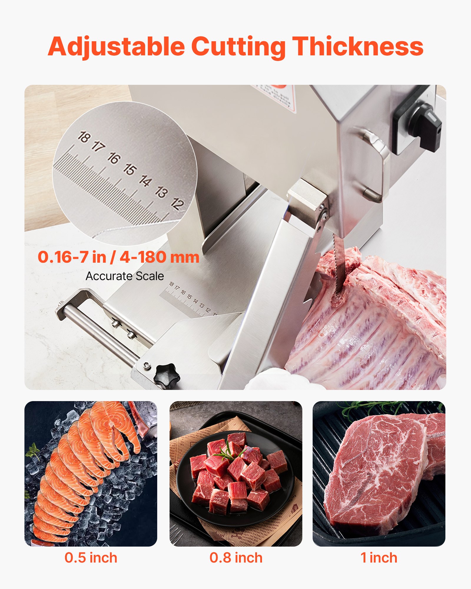 VEVOR Sierra Eléctrica Comercial para Huesos de Carnicero 2200 W Máquina Cortadora de Huesos 1000 kg/h Cortadora Eléctrica para Carne Congelada Mesa de Trabajo 470x530 mm para Supermercado Restaurante