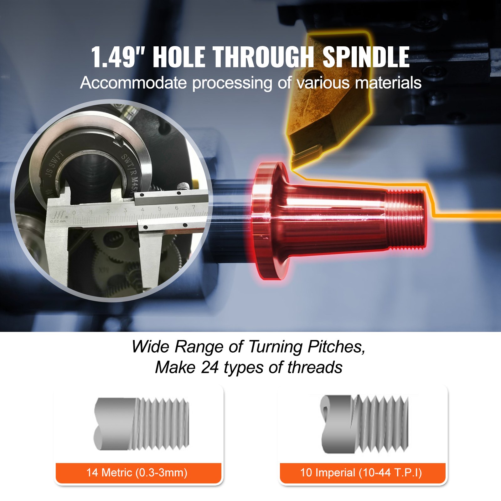 VEVOR Torno de Metal 211x750 mm Torno de Metal de Sobremesa 50-2500 RPM Velocidad Variable Continua 750 W sin Escobillas Engranajes de Metal con Caja de Herramientas para Procesamiento de Precisión