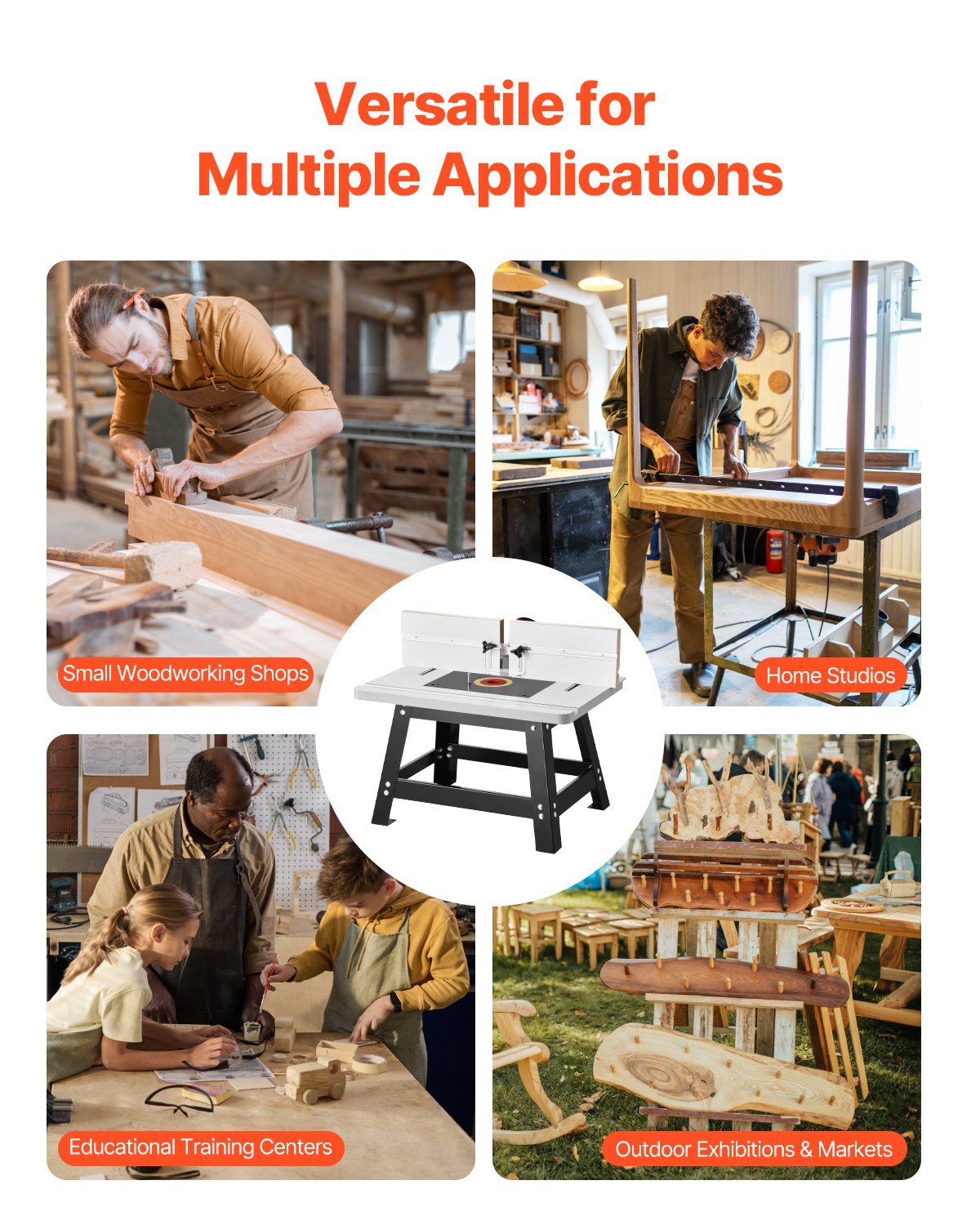 VEVOR router table, 610x400x530 mm, router table workbench with adjustable fence, MDF board, stable metal base, 63 mm dust collection port, compatible with router bits and various drill bits