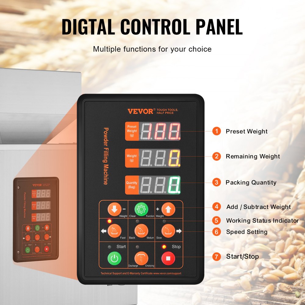 VEVOR Máquina llenadora de polvo, 1-200 g, Máquina llenadora automática inteligente de pesaje de partículas, Llenado dispensador para semillas de té, granos, polvo, harina, frijoles, copos