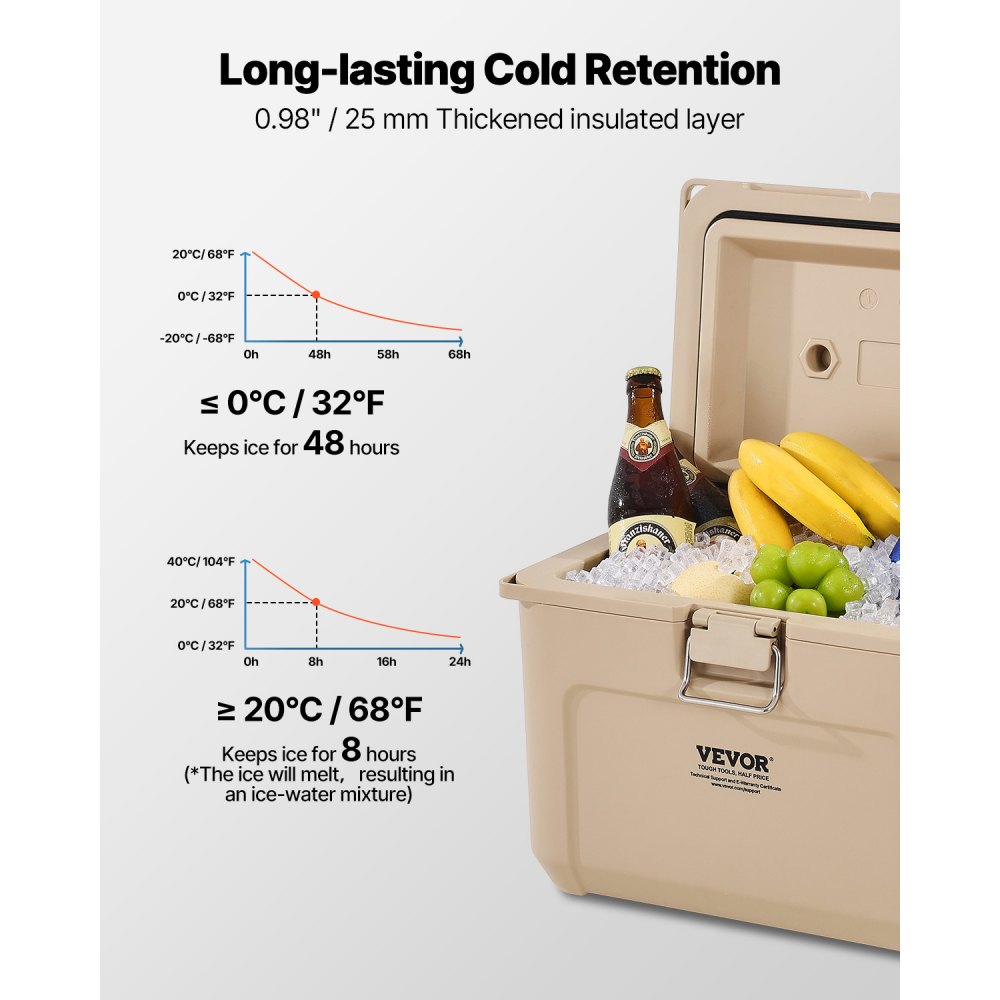 VEVOR Nevera Portátil Rígida de 15,6 L con Retención de Hielo Asas Resistentes y Portavasos Nevera Portátil Aislada de Material Rígido y Ligero Adecuada para Pícnics Familiares, Viajes Cortos