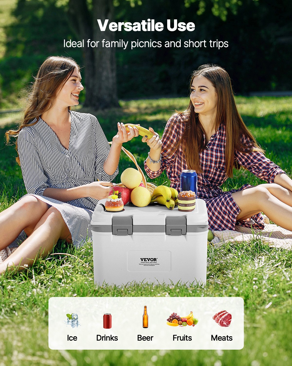 VEVOR Nevera Portátil Rígida con Retención de Hielo Asas Resistentes y Portavasos Enfriador Portátil Aislado de Material Ligero Adecuada para Pícnics Familiares, Viajes Cortos 425 x 320 x 315 mm