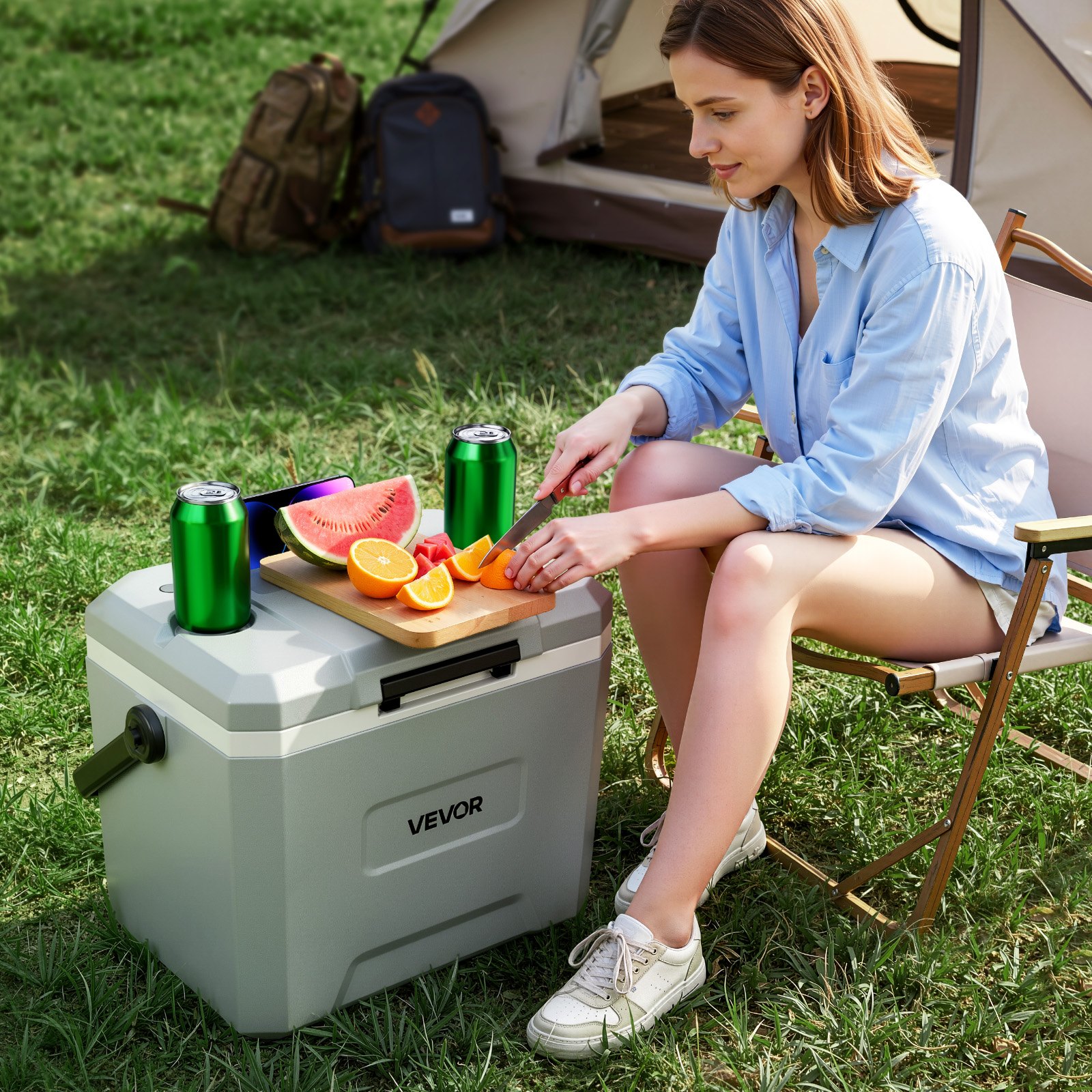 VEVOR Nevera Portátil con Asa 22 L, Nevera Térmica Pasiva a Prueba de Fugas, con Aislamiento Térmico, Cierre Hermético, Retención de Hielo de Larga Duración, para Camping, Picnics, 44 x 31 x 36 cm