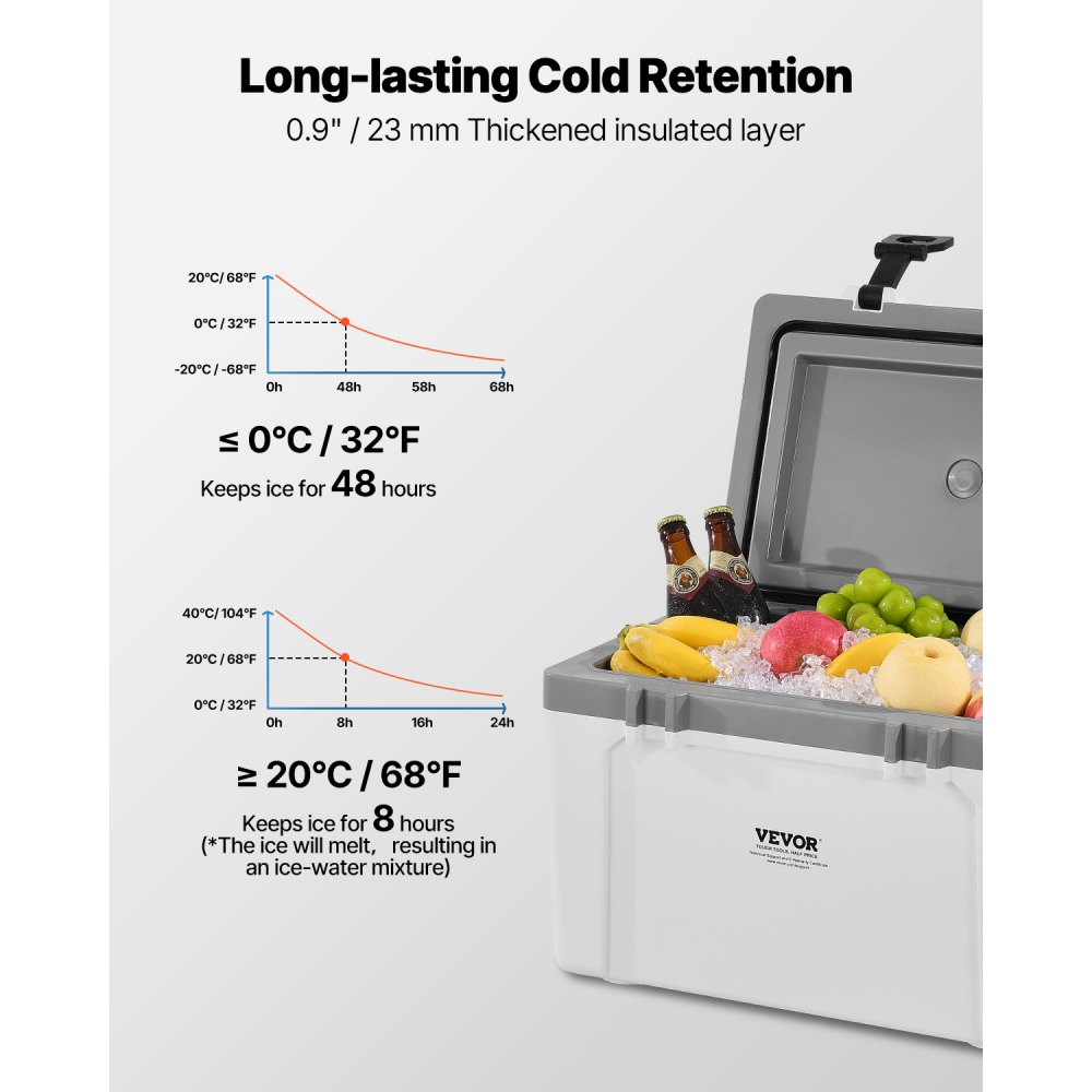 VEVOR Enfriador Portátil Rígida de 26 Qt con Retención de Hielo Asas y Correas Resistentes Nevera Portátil Aislado de Material Rígido y Ligero Adecuada para Pícnics Familiares, Viajes Cortos