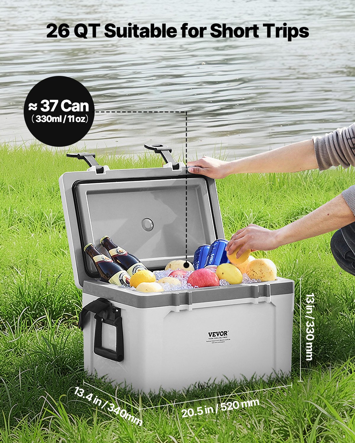 VEVOR Enfriador Portátil Rígida de 26 Qt con Retención de Hielo Asas y Correas Resistentes Nevera Portátil Aislado de Material Rígido y Ligero Adecuada para Pícnics Familiares, Viajes Cortos