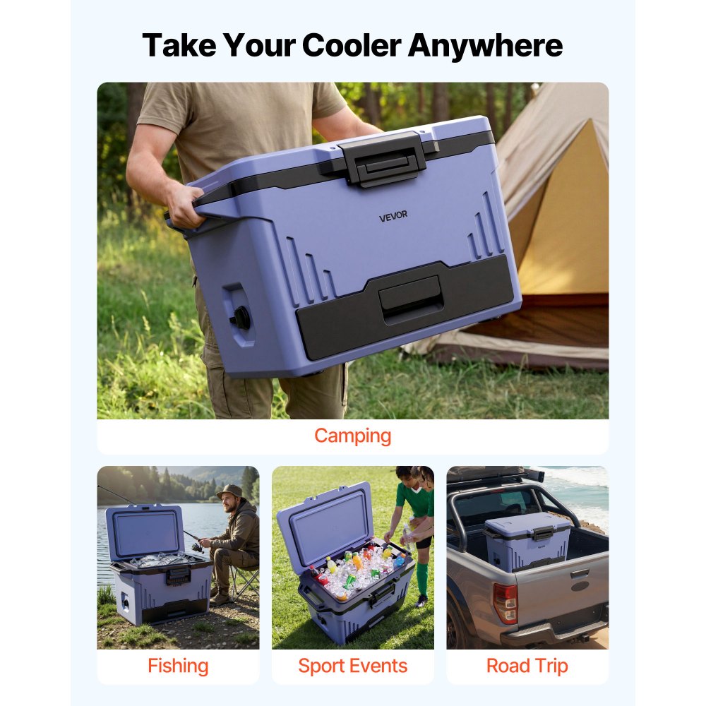 VEVOR Nevera Portátil con Asa 47 L Nevera Térmica Pasiva a Prueba de Fugas, Con Aislamiento Térmico, Cierre Hermético, Retención de Hielo de Larga Duración, para Camping, Picnics, 83 x 45,5 x 49,5 cm