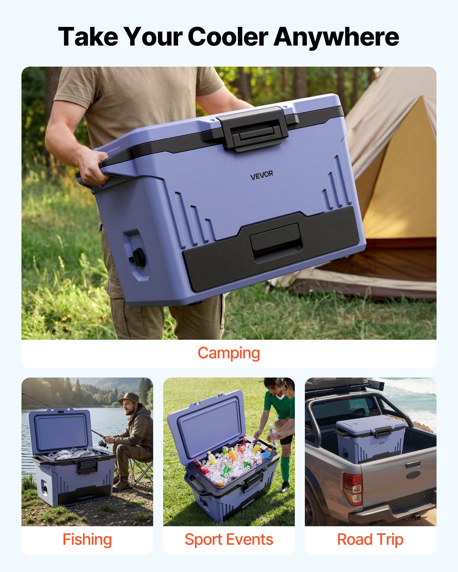 VEVOR Nevera Portátil con Asa 47 L Nevera Térmica Pasiva a Prueba de Fugas, Con Aislamiento Térmico, Cierre Hermético, Retención de Hielo de Larga Duración, para Camping, Picnics, 83 x 45,5 x 49,5 cm