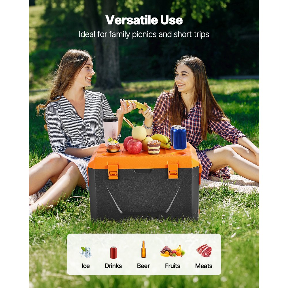 VEVOR Portable Hard Cooler Box (63 Qt) with Ice Storage, Sturdy Handles & Drink Holders, Insulated Cooler Box Made of Durable Material, Suitable for Family Picnics and Long Trips