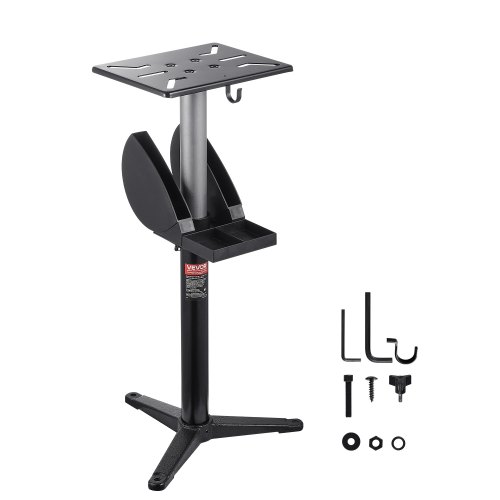 VEVOR Soporte para Amoladora de Banco, Pedestal de Suelo con Tornillo de Banco y Placa de Montaje, con Compartimento para Muelas Abrasivas y Base de Hierro Fundido Resistente, 370 x 370 x 900 mm