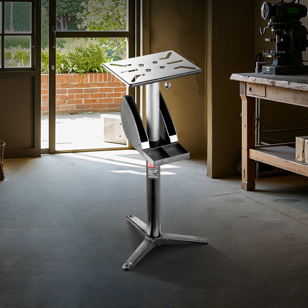 VEVOR Soporte para Amoladora de Banco, Pedestal de Suelo con Tornillo de Banco y Placa de Montaje, con Compartimento para Muelas Abrasivas y Base de Hierro Fundido Resistente, 370 x 370 x 900 mm