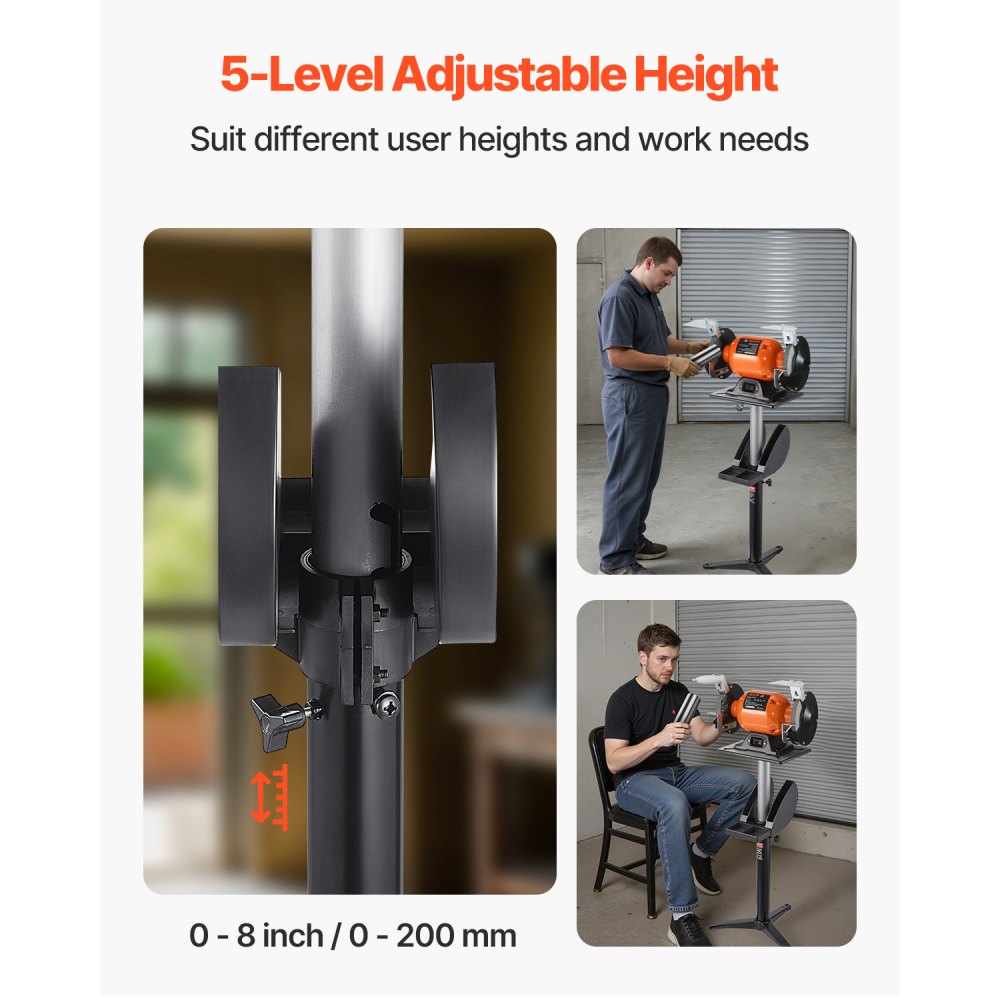 VEVOR Soporte para Amoladora de Banco, Pedestal de Suelo con Tornillo de Banco y Placa de Montaje, con Compartimento para Muelas Abrasivas y Base de Hierro Fundido Resistente, 370 x 370 x 900 mm