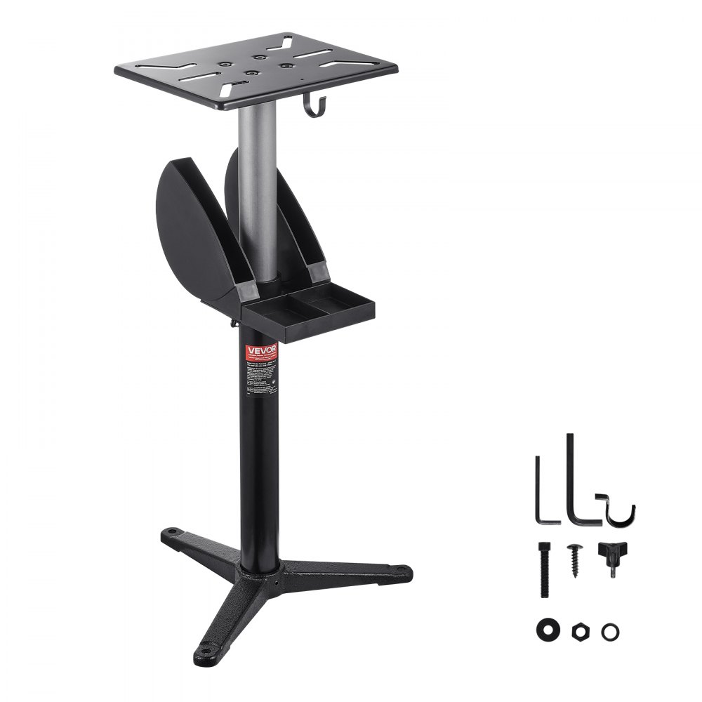 VEVOR Soporte para Amoladora de Banco, Pedestal de Suelo con Tornillo de Banco y Placa de Montaje, con Compartimento para Muelas Abrasivas y Base de Hierro Fundido Resistente, 370 x 370 x 900 mm