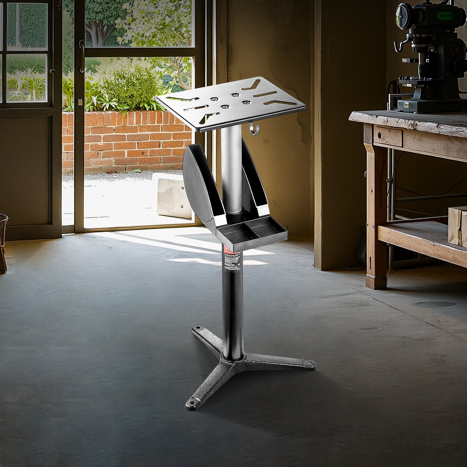 VEVOR Soporte para Amoladora de Banco, Pedestal de Suelo con Tornillo de Banco y Placa de Montaje, con Compartimento para Muelas Abrasivas y Base de Hierro Fundido Resistente, 370 x 370 x 900 mm