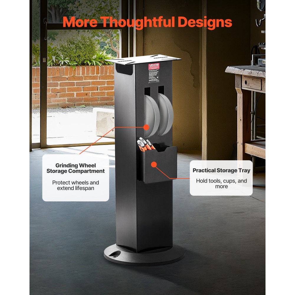 VEVOR grinding stand, floor base for double grinders with 28x17 cm mounting plate, grinding wheel storage compartments & cast iron base, compatible with most double grinders